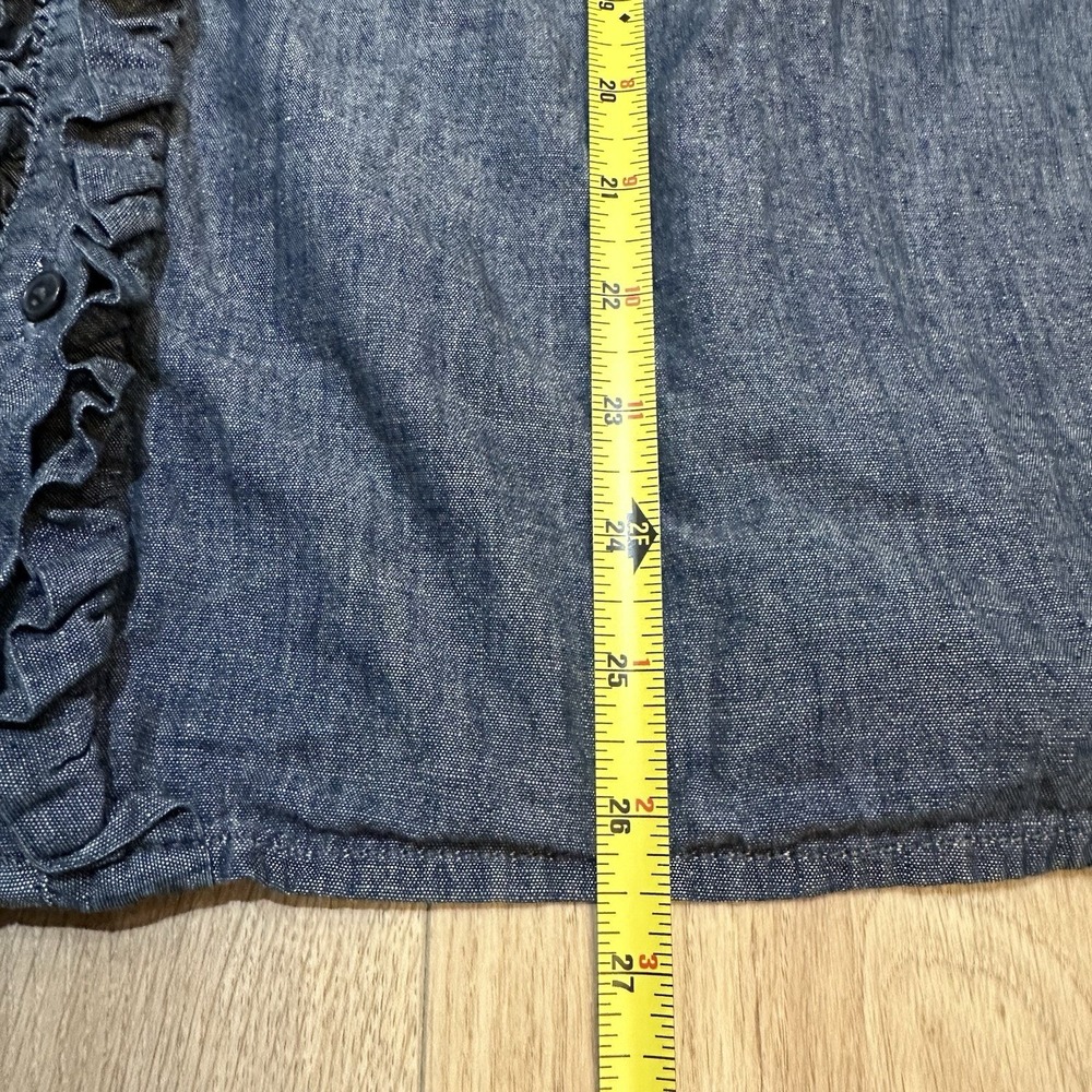 Boden Denim Statement Collar Blouse Top size 12 Ruffle Cottagecore Read Wife EUC - Picture 5 of 9